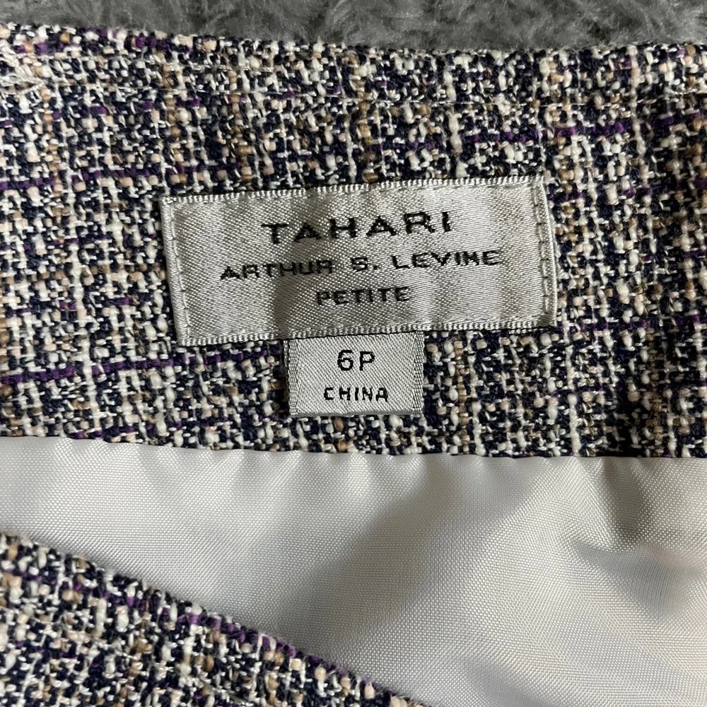 Tahari Arthur S Levine Tweed Pencil Skirt Size 6P Petite Gray Purple Career
